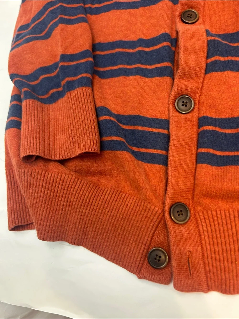 Tommy Hilfiger Men's Rust and Navy Striped V-Neck Cardigan
